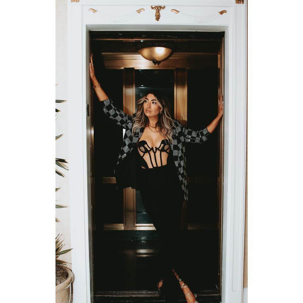 NWT AKIRA Oversized Checkered Rhinestone Blazer (Size M)